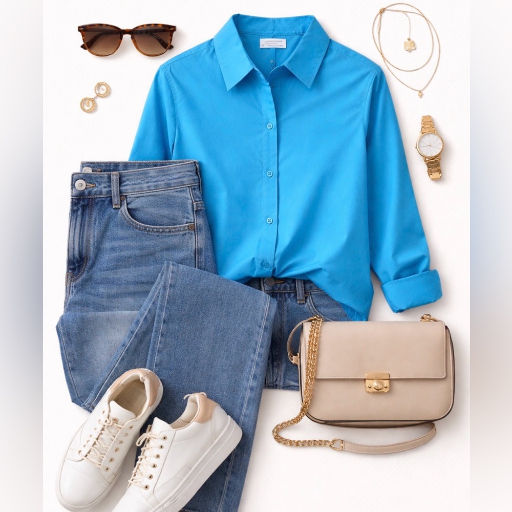 Foxcroft Turquoise Button-Up Blouse women’s size 14 petite